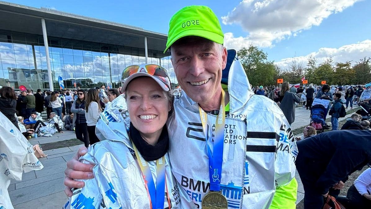 Jochen Haußmann und Maren Pilchowski nach dem Zieleinlauf